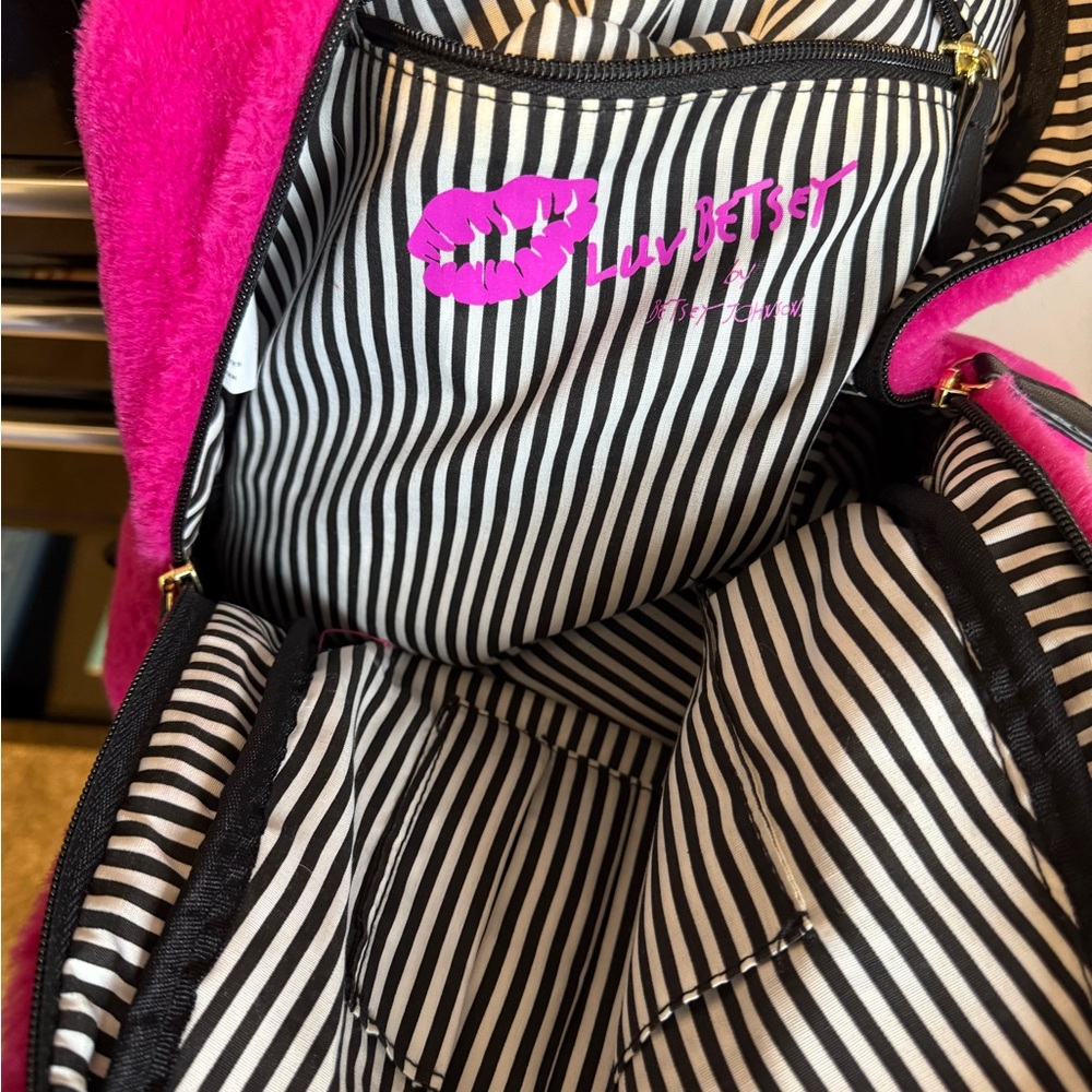 Fuzzy Pink Backpack Betsy Johnson - Picture 2 of 7